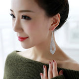 GRACE JUN Bridal Rhinestone Clip Earrings No Pierced Wedding Drop Dangle