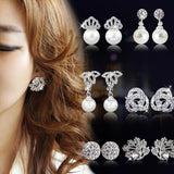 Simulated Pearl Rhinestone Clip on Earrings for Women