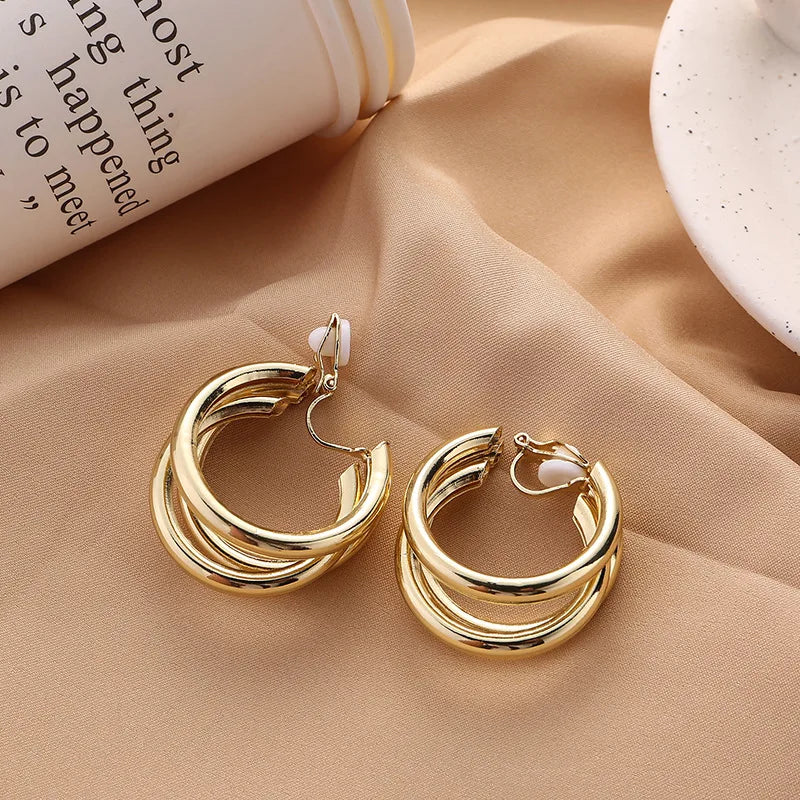 GRACE JUN Vintage Hoop Clip Earrings Non Pierced