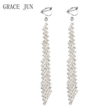 GRACE JUN Rhinestone Dangle Clip-on Earrings for Women