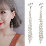 GRACE JUN Rhinestone Dangle Clip-on Earrings for Women