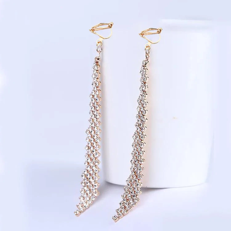 GRACE JUN Rhinestone Dangle Clip-on Earrings for Women