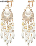 GRACE JUN Tassel Clip on Earrings Bohemian Vintage Ear Clip