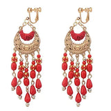 GRACE JUN Tassel Clip on Earrings Bohemian Vintage Ear Clip