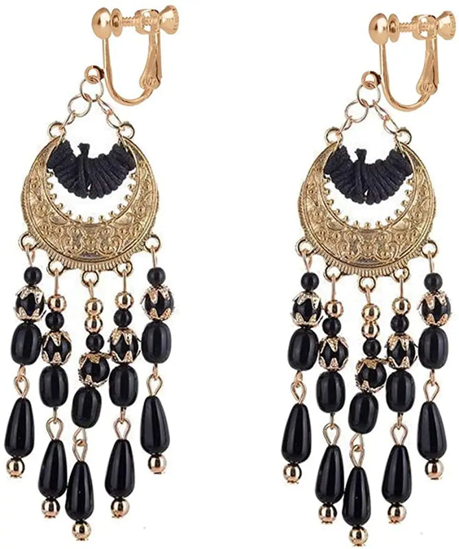 GRACE JUN Tassel Clip on Earrings Bohemian Vintage Ear Clip