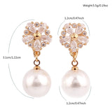 Faux Pearl CZ Flower Clip Earrings for Women Bride Wedding