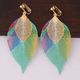 GRACE JUN Double Leaf Clip Earrings for Women Xmas Earrings