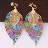 GRACE JUN Double Leaf Clip Earrings for Women Xmas Earrings