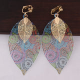 GRACE JUN Double Leaf Clip Earrings for Women Xmas Earrings