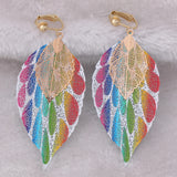 GRACE JUN Double Leaf Clip Earrings for Women Xmas Earrings