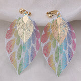 GRACE JUN Double Leaf Clip Earrings for Women Xmas Earrings