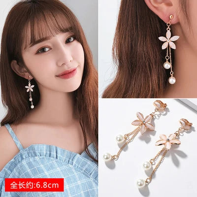 Grace Jun Rhinestone Pearl Clip Earrings for Women No Piercing