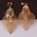 Copper Leaf Shape Clip on Earrings Without Piercing
