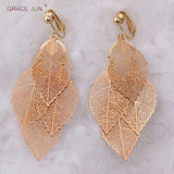 Copper Leaf Shape Clip on Earrings Without Piercing