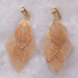 Copper Leaf Shape Clip on Earrings Without Piercing