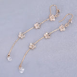 Korea Style Tassel Cubic Zircon Clip Earrings for Women Bridal Wedding