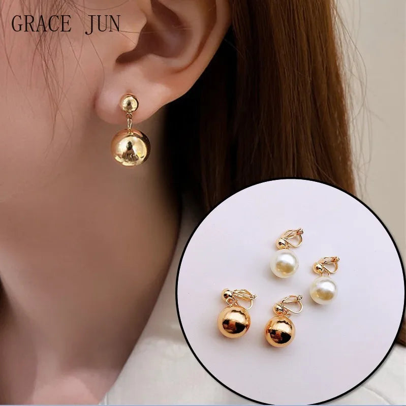 GRACE JUN Pearl Clip on Earrings No Pierced for Women Party Wedding