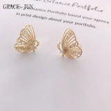 GRACE JUN Butterfly Stud Clip Earrings for Women Girl