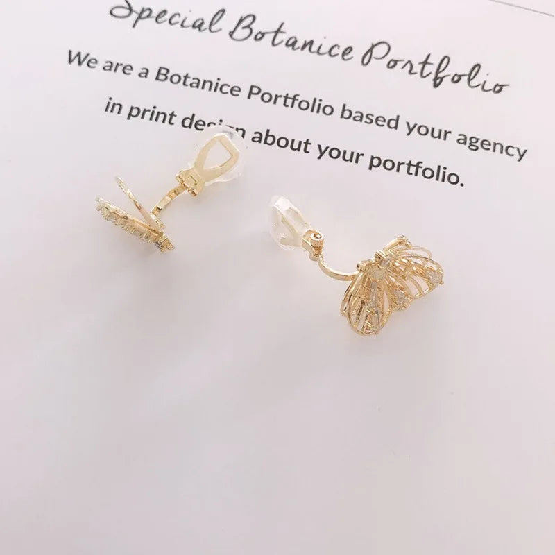 GRACE JUN Butterfly Stud Clip Earrings for Women Girl