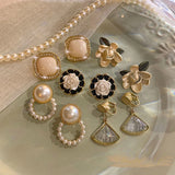 Vintage Flower Clip Earrings Rhinestone Pearl Cuff