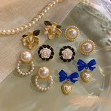 Vintage Flower Clip Earrings Rhinestone Pearl Cuff