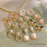 Vintage Flower Clip Earrings Rhinestone Pearl Cuff