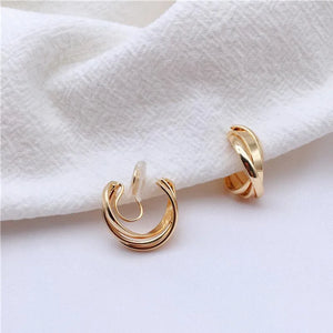 Golden C Shape Hoop Clip Earrings for Women