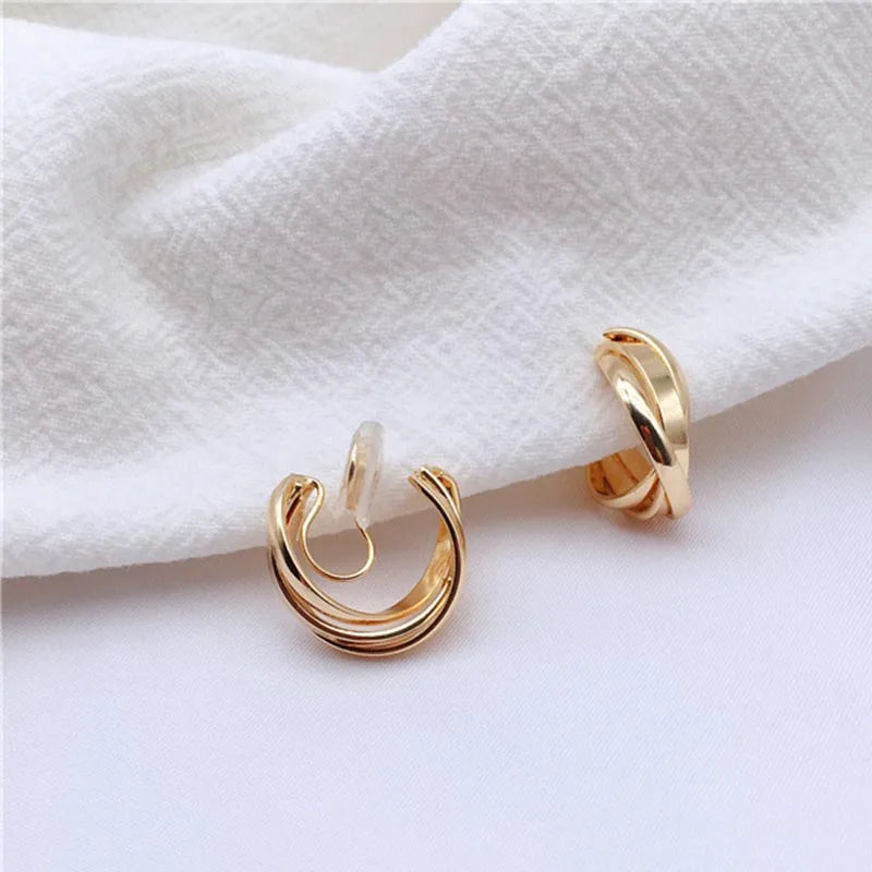Golden C Shape Hoop Clip Earrings for Women