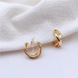 Golden C Shape Hoop Clip Earrings for Women