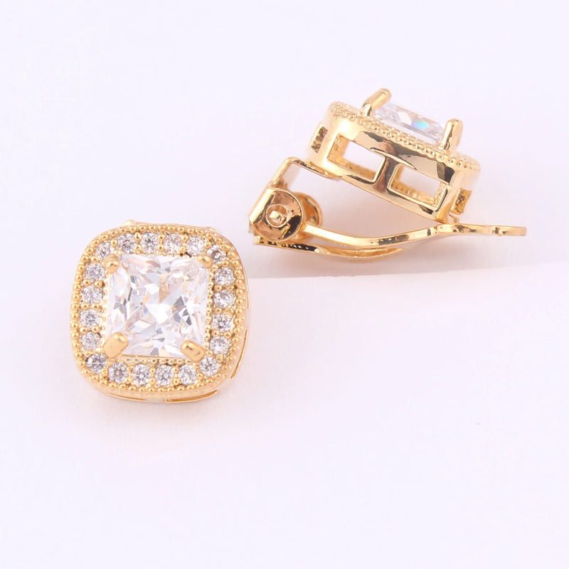 Square Geometric Clip Earrings for Women Wedding Bridesmaid Cubic Zircon