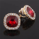 Red Rhinestone Crystal Clip-on Earrings for Women Party Wedding