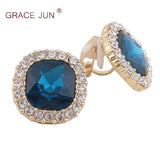 Red Rhinestone Crystal Clip-on Earrings for Women Party Wedding
