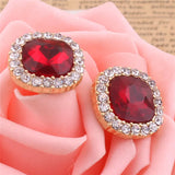 Red Rhinestone Crystal Clip-on Earrings for Women Party Wedding