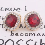 Red Rhinestone Crystal Clip-on Earrings for Women Party Wedding