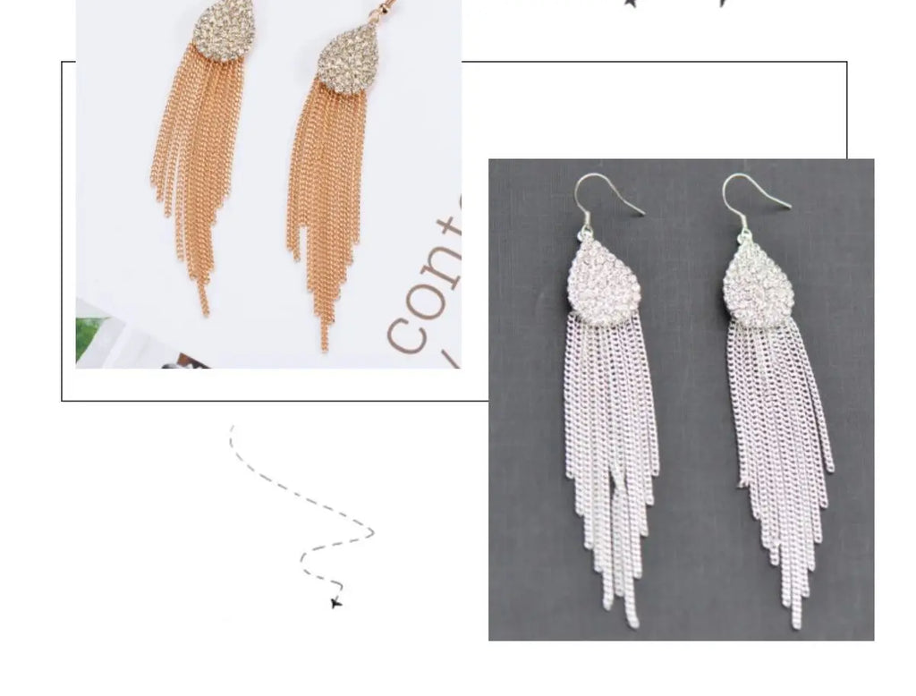 GRACE JUN Rhinestone Crystal Tassel Clip-on Earrings Vintage No Pierced