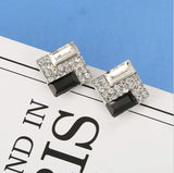 Square Rhinestone Geometric Clip-on Earrings Vintage Style