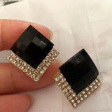 Square Rhinestone Geometric Clip-on Earrings Vintage Style