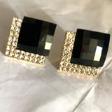 Square Rhinestone Geometric Clip-on Earrings Vintage Style