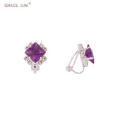 GRACE JUN Clip on Earrings Silver Plated Rhinestone Crystal Charm No Pierced