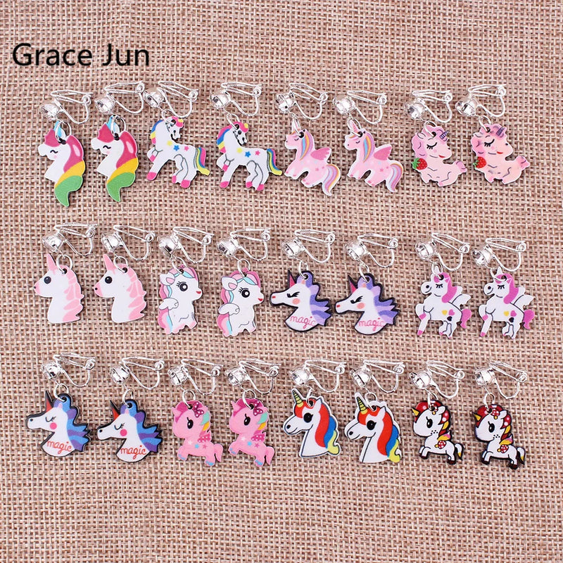 Unicorn Clip on Earrings for Women Girl Party Birthday Without Pierced Earrings