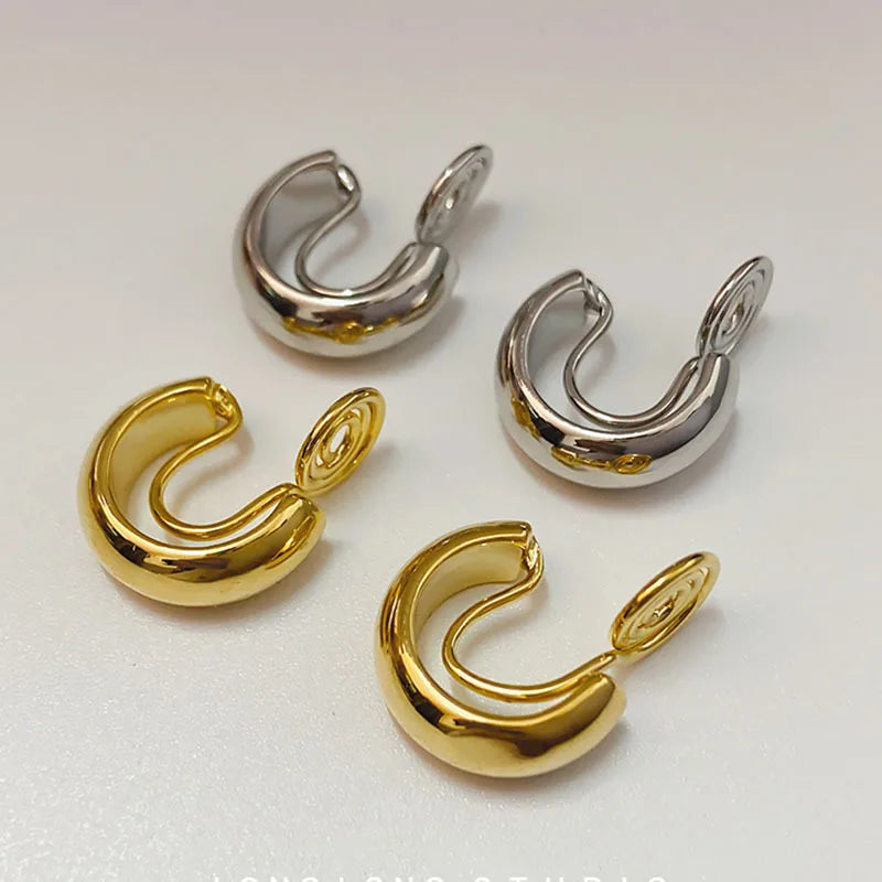 GRACE JUN Vintage C Shape Clip-on Hoop Earrings for Women