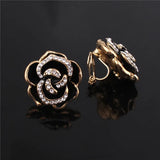 Vintage Rose Flower Clip on Earrings for Women