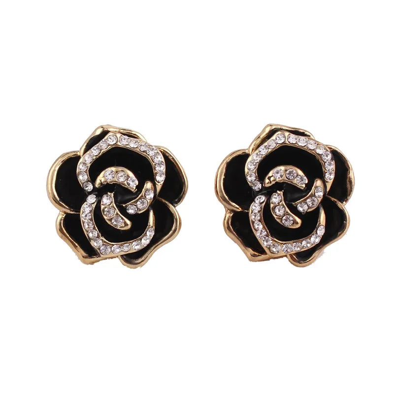 Vintage Rose Flower Clip on Earrings for Women