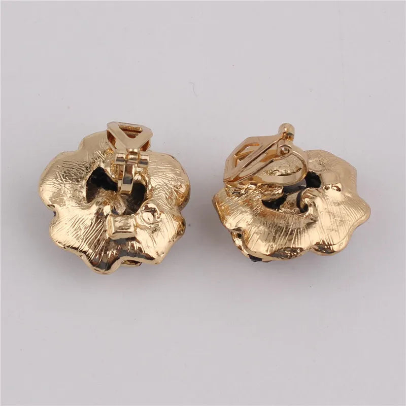 Vintage Rose Flower Clip on Earrings for Women