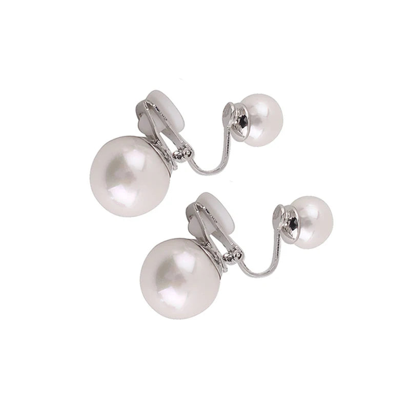 GRACE JUN Red Faux Pearl Clip on Earrings for Women