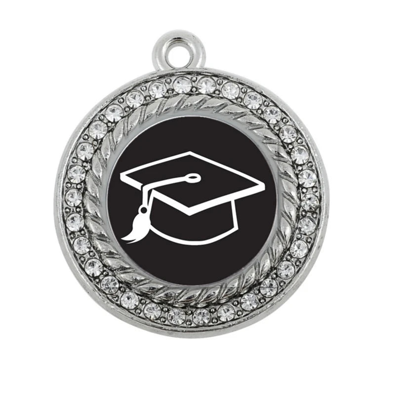 Graduation Circle Charm Antique Silver Plated Jewelry