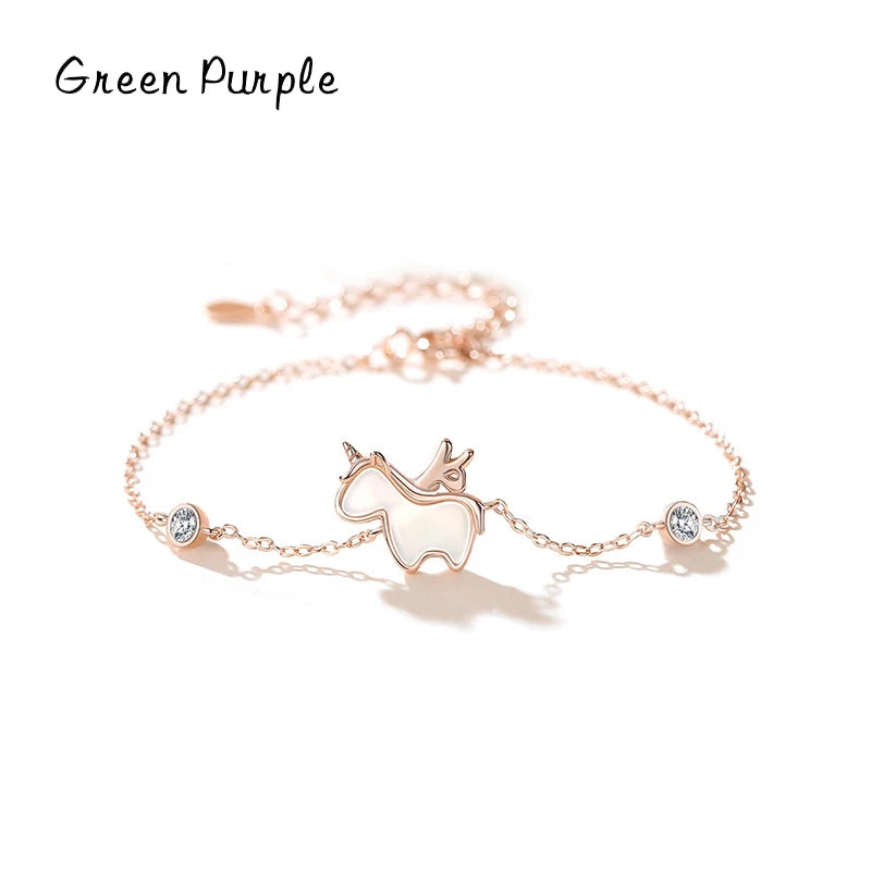 925 Silver Unicorn Bracelet with Zirconia Shell for Women