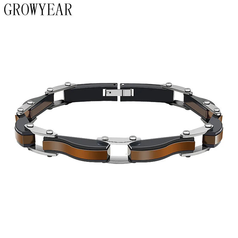 Brown Stainless Steel Men's Bracelet, Father's Day Gift