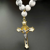 Rosary Car Rearview Mirror Pendant Cross Jesus Christ Turquoise Alloy Ornaments
