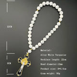 Rosary Car Rearview Mirror Pendant Cross Jesus Christ Turquoise Alloy Ornaments